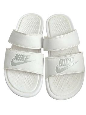 Nike Kids White Double-Strap Slide Sandals